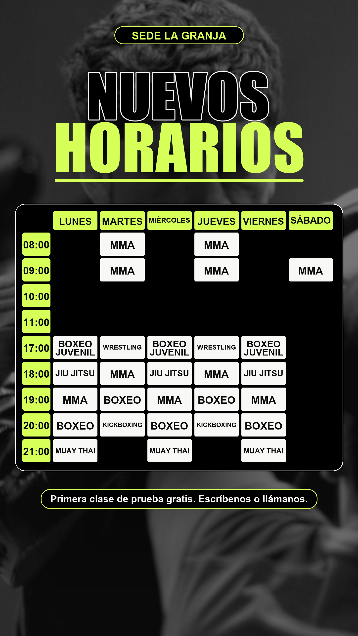 Nuevos horarios sede La Granja de Academia Briceño: MMA, Boxeo, Jiu Jitsu, Wrestling, Kickboxing y Muay Thai